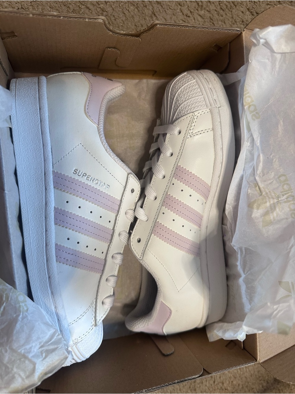 adidas Women's White Sneakers with Light Pink Stripes